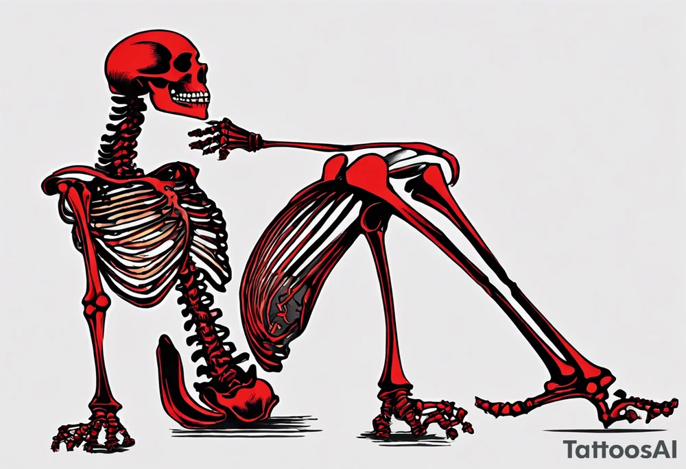 I need a ribcage tattoo of a skeleton.
The skeleton should wear a red/ black suit. tattoo idea