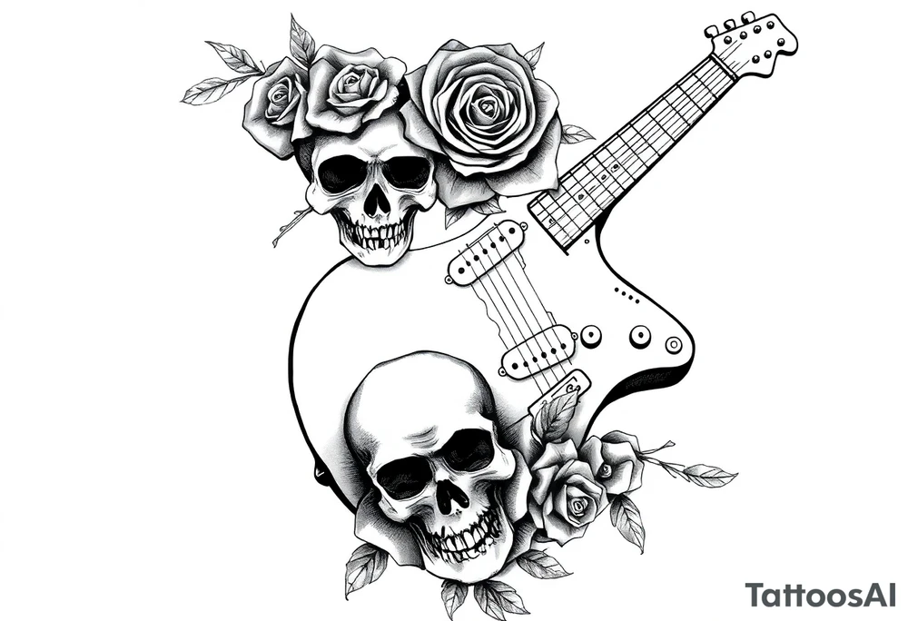 Electric guitar with skulls and roses on it tattoo idea