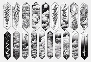 forearm sleeve lightning and clouds pattern tattoo idea
