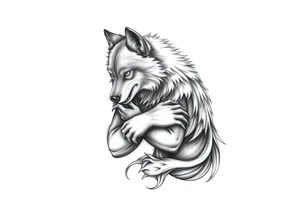 Big bad wolf hugging and puffing tattoo idea