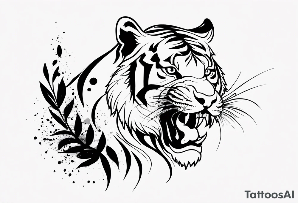 Fierce tiger with floral splash tattoo idea