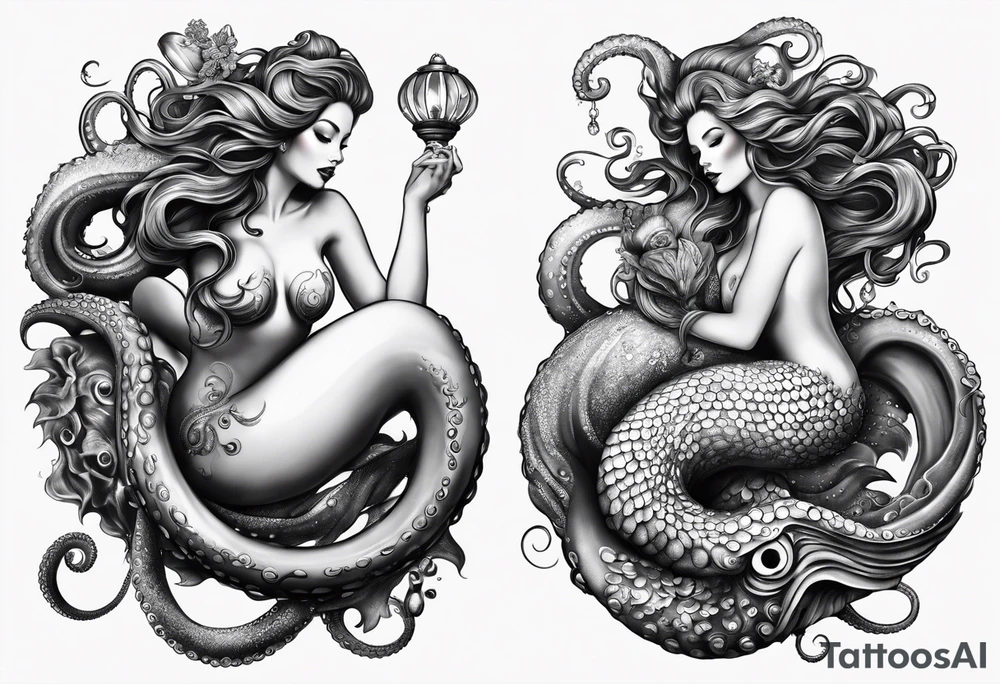 octopus holding mermaid up tattoo idea