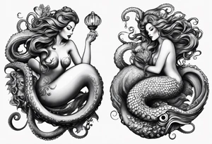 octopus holding mermaid up tattoo idea