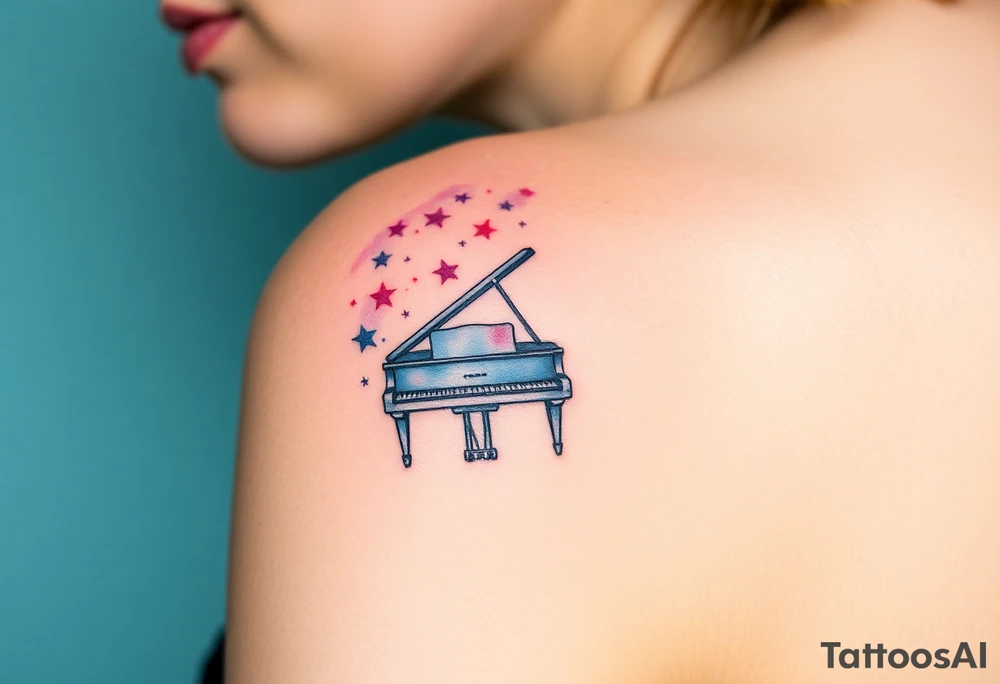 dreamy piano under the stars tattoo idea