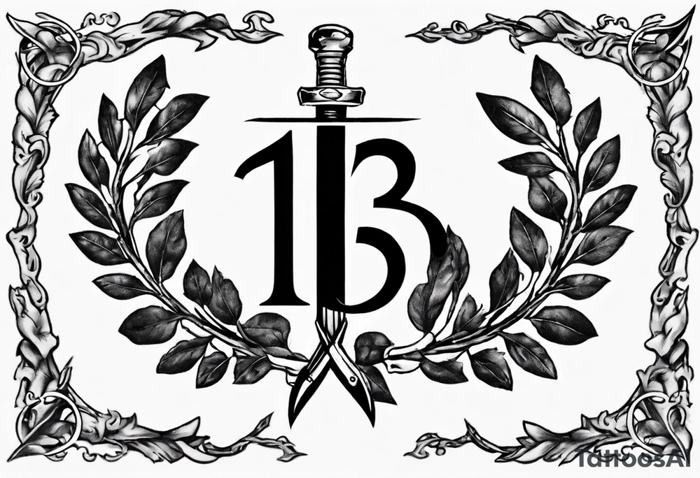 number 13 centered in a laurel leaf wreath and a sword going through the center of the wreath tattoo idea