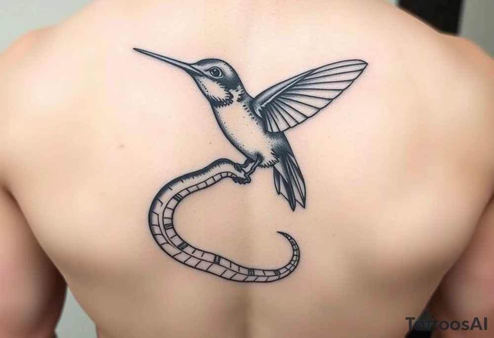 Humming bird held by hissing snake tattoo idea