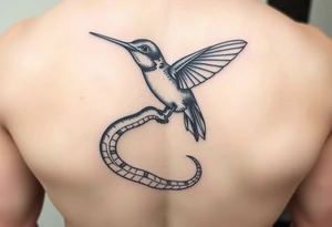 Humming bird held by hissing snake tattoo idea