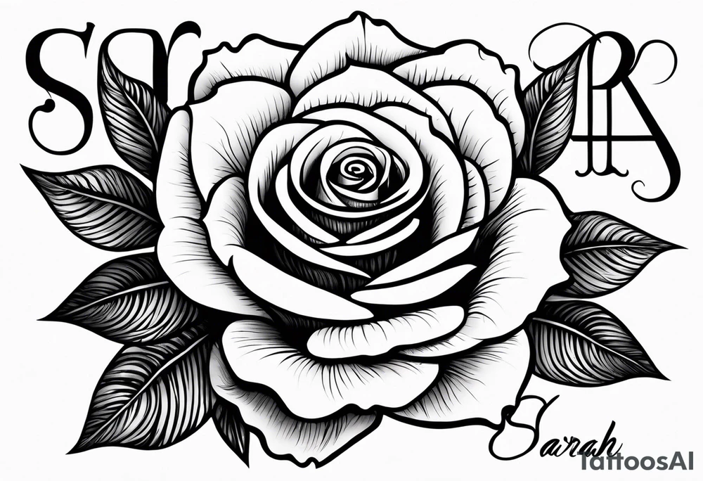 sarah written with letters with a rose made to fit on my forearm tattoo idea