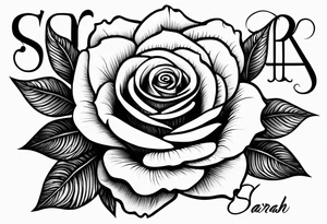 sarah written with letters with a rose made to fit on my forearm tattoo idea