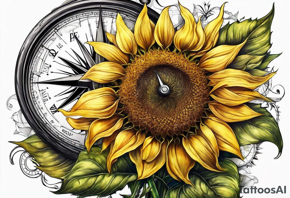 Sunflower next to a compass tattoo idea