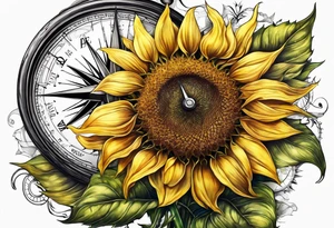 Sunflower next to a compass tattoo idea