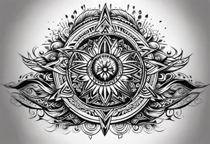 Tribal sleeve with rays of light background tattoo idea