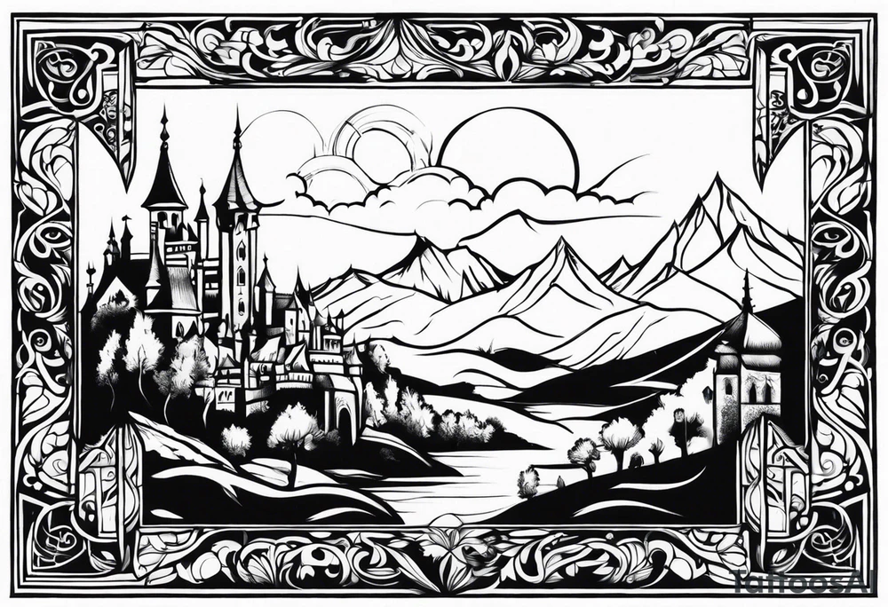 medieval tribal city
floral land sky vignette tattoo idea
