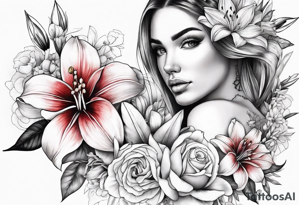 Floral with flowers biceps Lillie’s tattoo idea