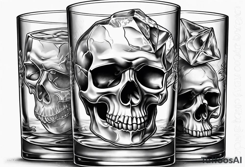 skull ice cubes in whiskey glass tattoo idea