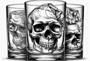 skull ice cubes in whiskey glass tattoo idea