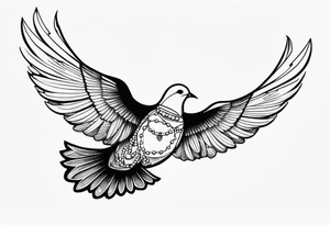 A dove in flight carrying rosary beads tattoo idea