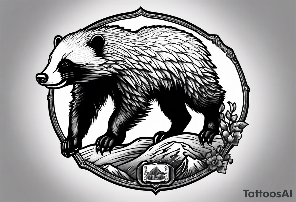 honey badger climbing-over, claws, rear view tattoo idea