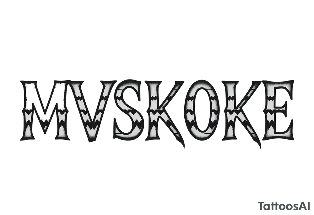 The word “MVSKOKE” shaded with Native American pattern tattoo idea