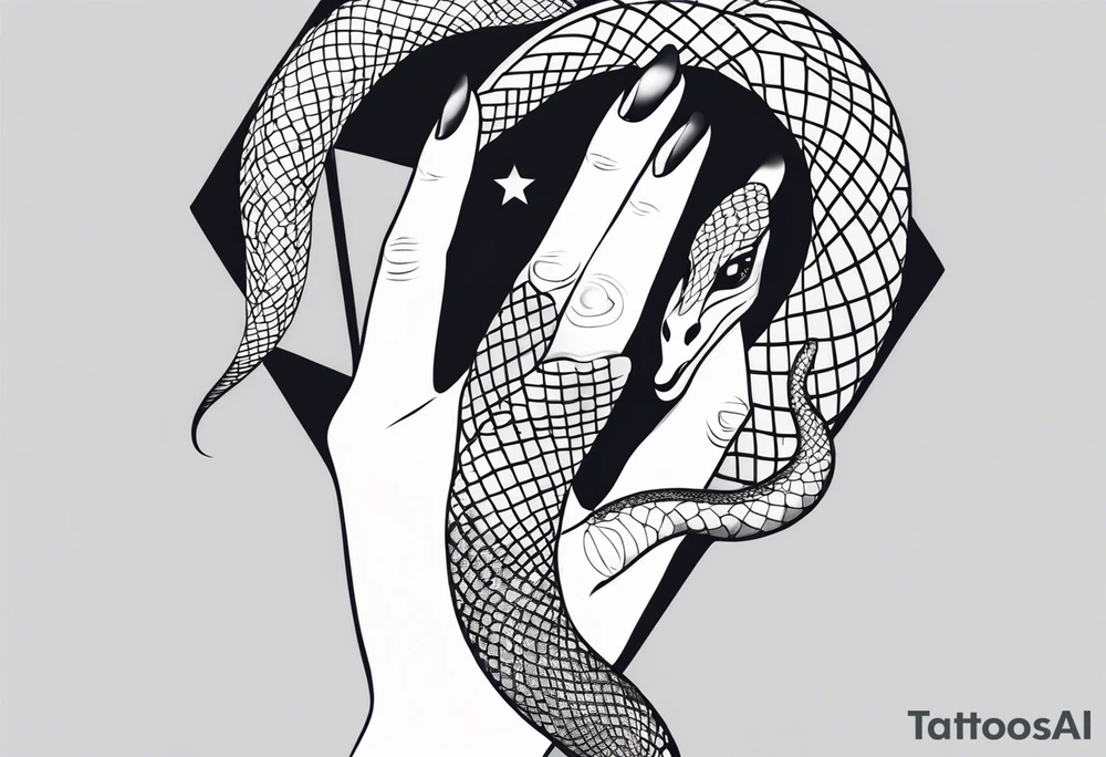 A streched out feminine hand that has a snake all around it tattoo idea