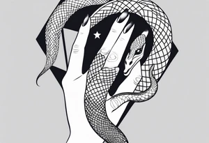 A streched out feminine hand that has a snake all around it tattoo idea