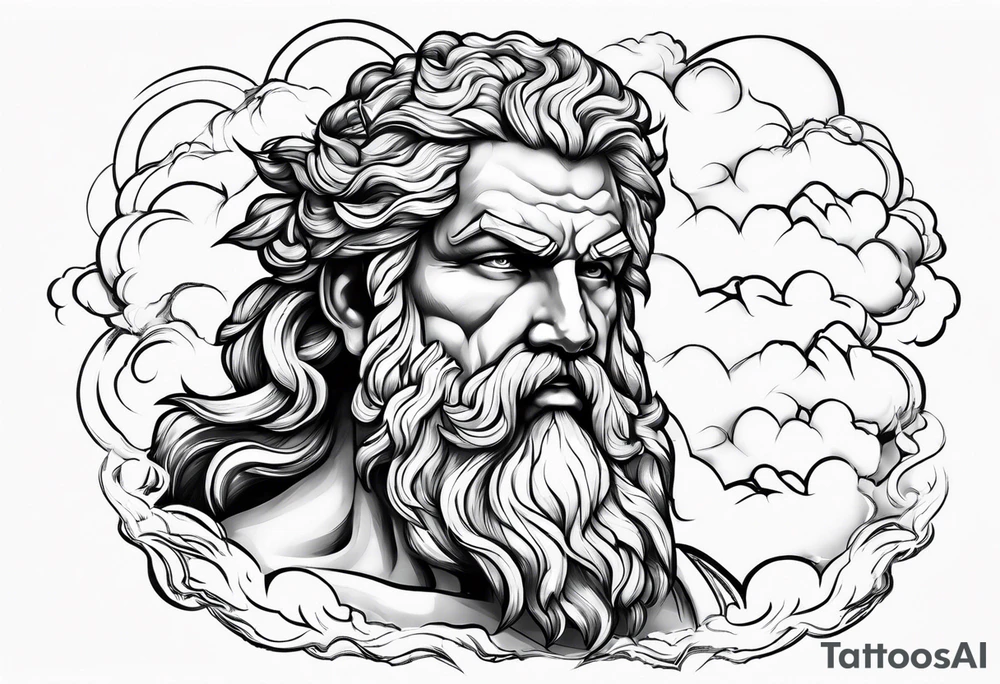 Zeus with lightning in the clouds tattoo idea