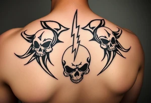 Skulls and.lightning tribal half sleeve for shoulder black work tattoo idea