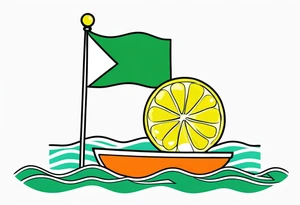 A lemon-Buoy with a green leaf-flag on waves tattoo idea