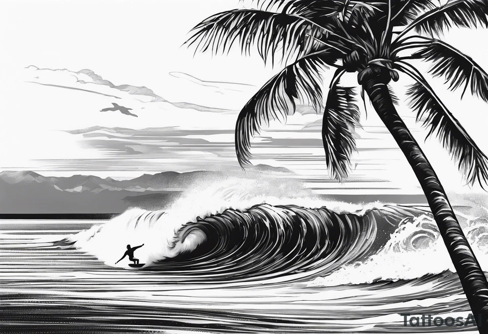 Palm tree, surfing tattoo idea