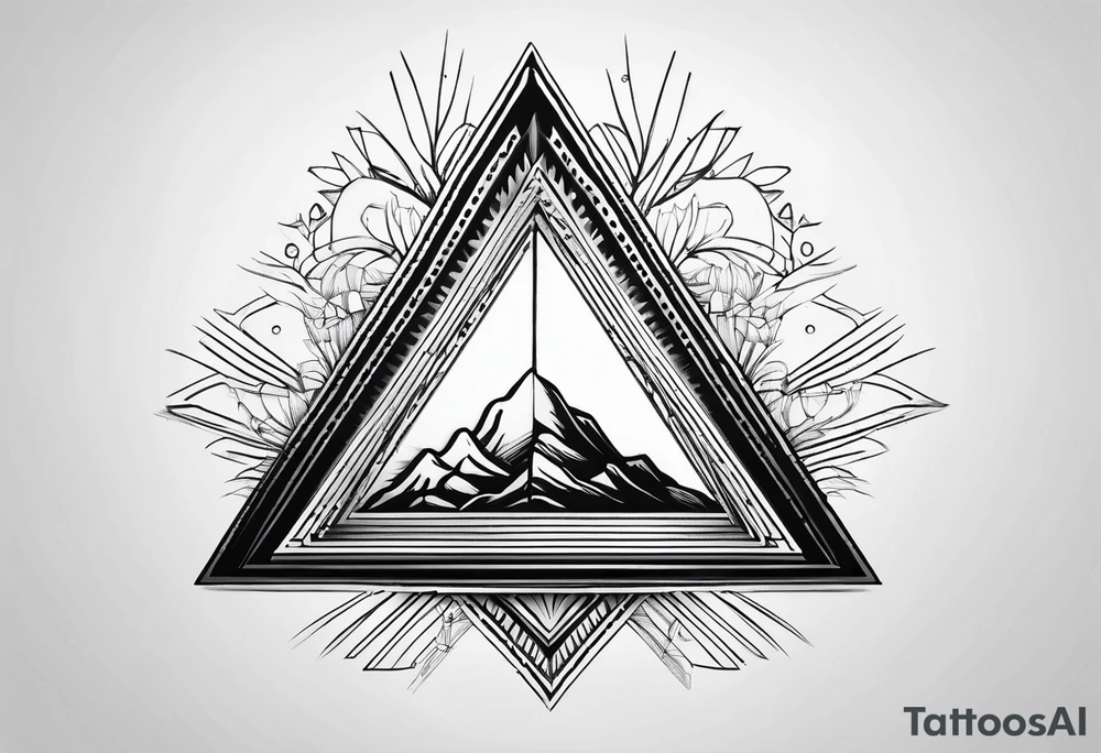 Un triangulo con una persona al medio, estilo de dibujo con lineas en blanco y negro mas simple solo lineas y una persona muy pequeña tattoo idea