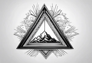 Un triangulo con una persona al medio, estilo de dibujo con lineas en blanco y negro mas simple solo lineas y una persona muy pequeña tattoo idea