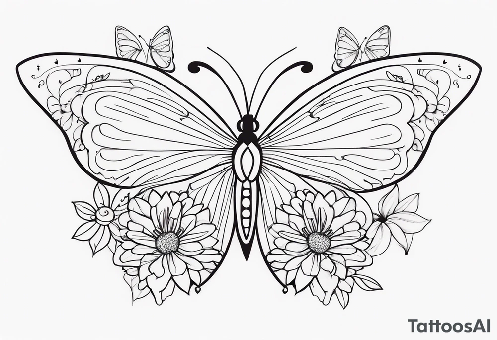 Butterfly with flowers and hearts sternum tattoo tattoo idea