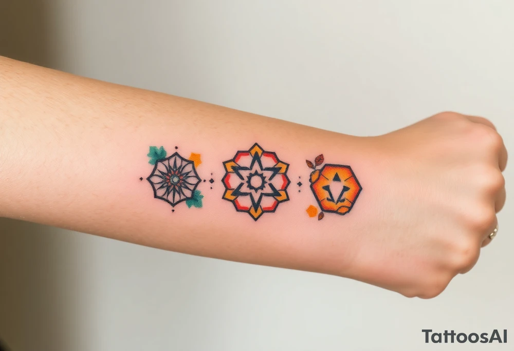 Good karma symbols inside honey combs tattoo idea