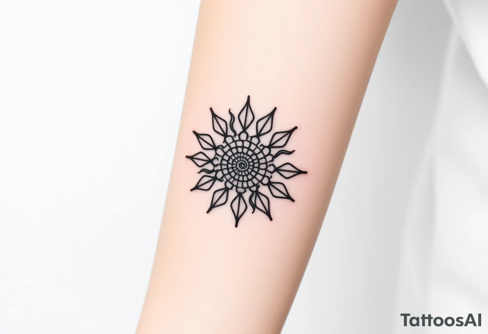 Fibonacci sun spiral shell tattoo idea