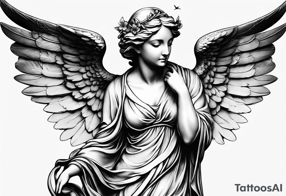 Angel Statue with hummingbirds tattoo idea