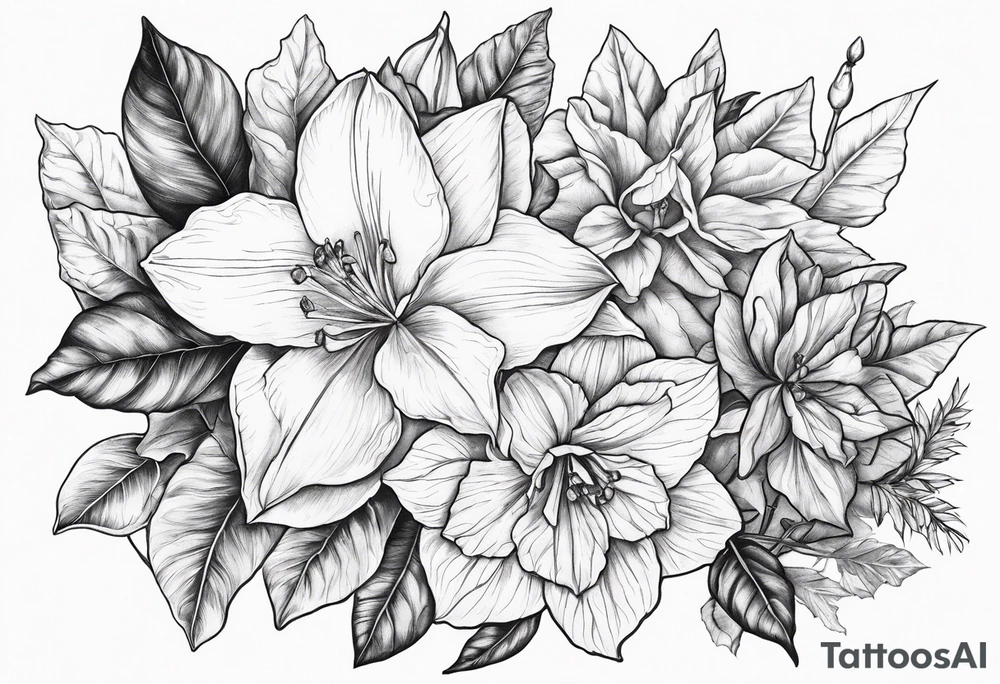 Narcissus, Poinsettia, Holly, Gladiolus, Poppy tattoo idea