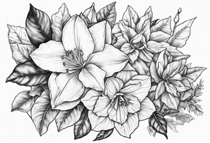 Narcissus, Poinsettia, Holly, Gladiolus, Poppy tattoo idea