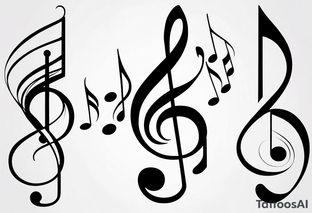 Simple minimalist tattoo in the style of single needle art depicting musical notes in the shape of letters “l” and “r” tattoo idea