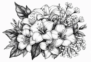 Aster, morning glory and lily of the valley flowers tattoo idea
