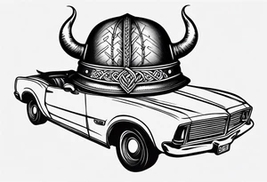 Viking hat on hood of car tattoo idea