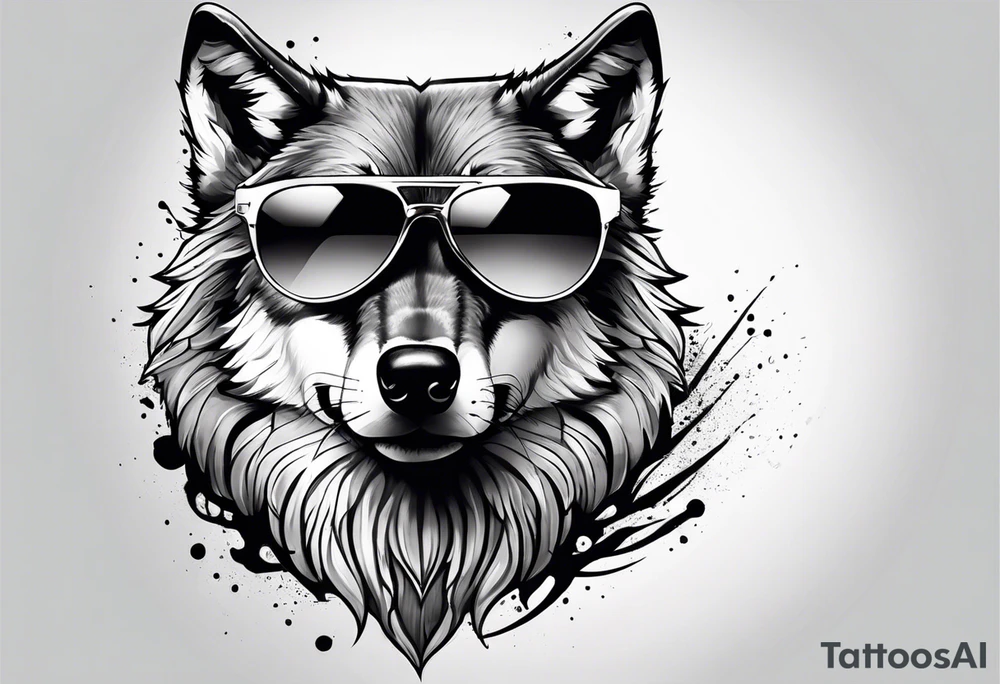 Badass wolf wearing sunglasses tattoo idea