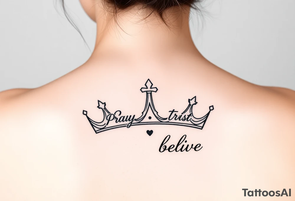Pray, trust, believe, crown tattoo idea
