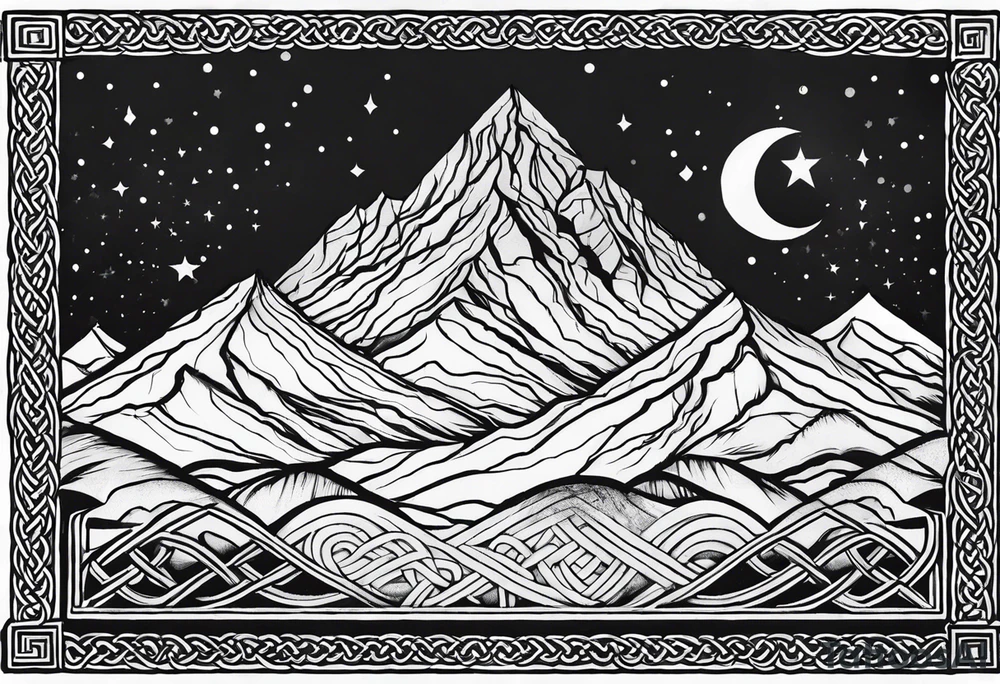celtic knot and mountains tattoo idea
