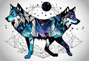 Constellation, two animal wolf, géométric tattoo idea