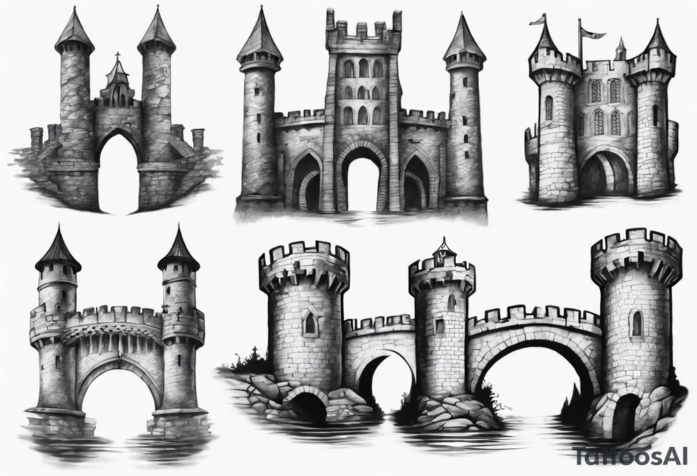 a short bridge linking the top floor of two medieval towers together tattoo idea
