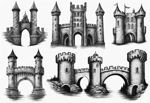 a short bridge linking the top floor of two medieval towers together tattoo idea