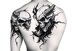 Battle of inner demons skulls demons childhood of pain suffering lifetime of  broken promises heart break for a male full arm sleve tattoo idea