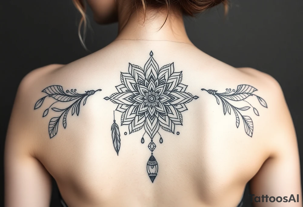 spiritual feathers ornamental mandala shaman tattoo idea