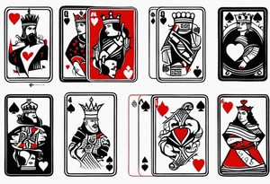 one combined tatto in minimalistic style with icon style three king of spades and icon style one queen of hearts. extreme minimalstic and few lines. much more minimlastic and fewer lines tattoo idea