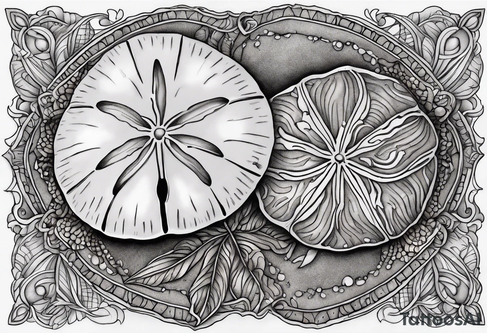 sand dollar 
fine line 
very detailed 
light gray tattoo idea